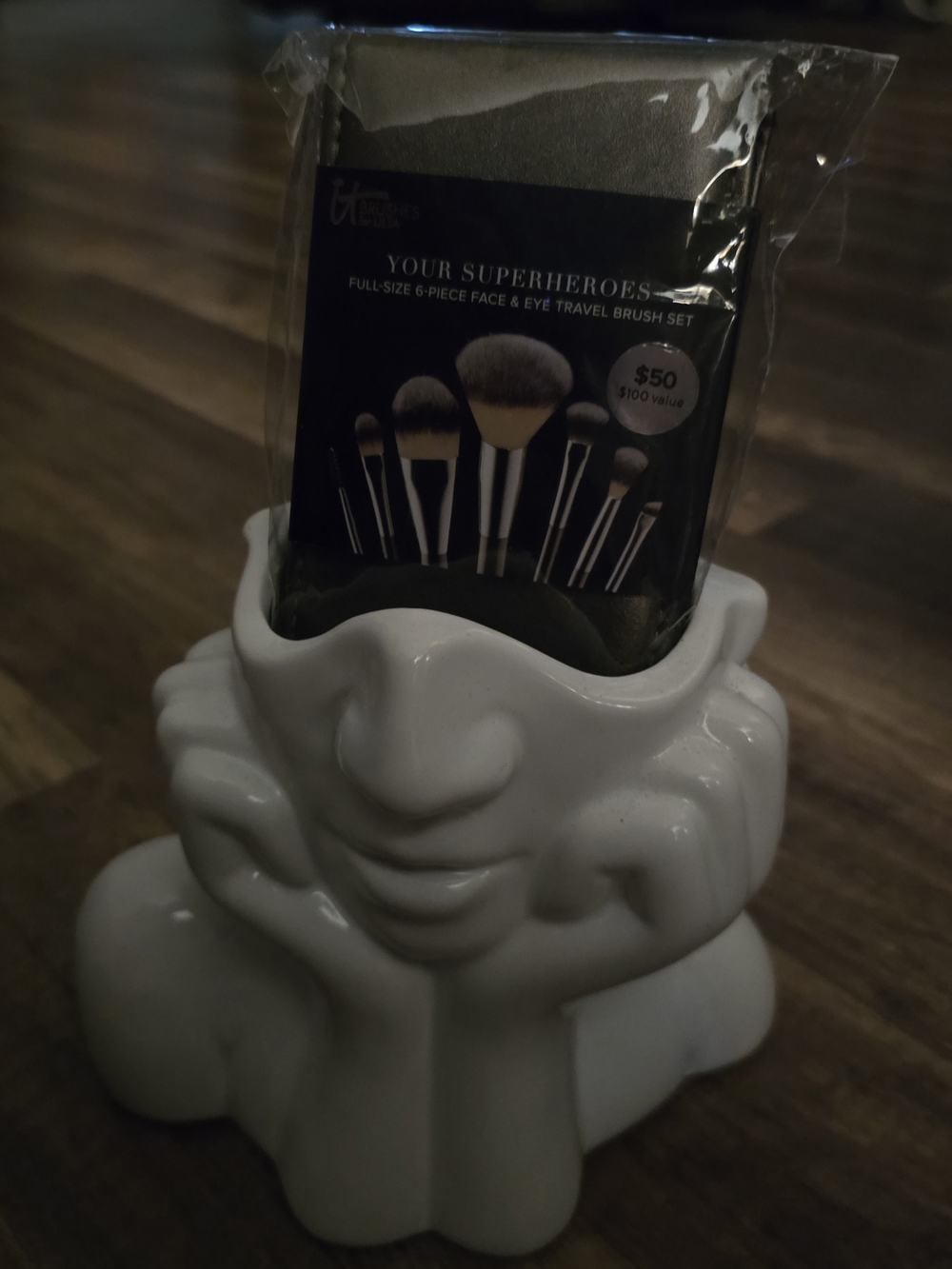 White Ceramic Face Planter Vase - Ulta 6 Pc Makeup Travel Brush Set